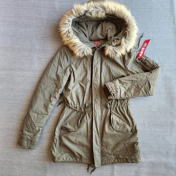 Green Parka Men's Fishtail Parka Jackets Fur Hood Alpha